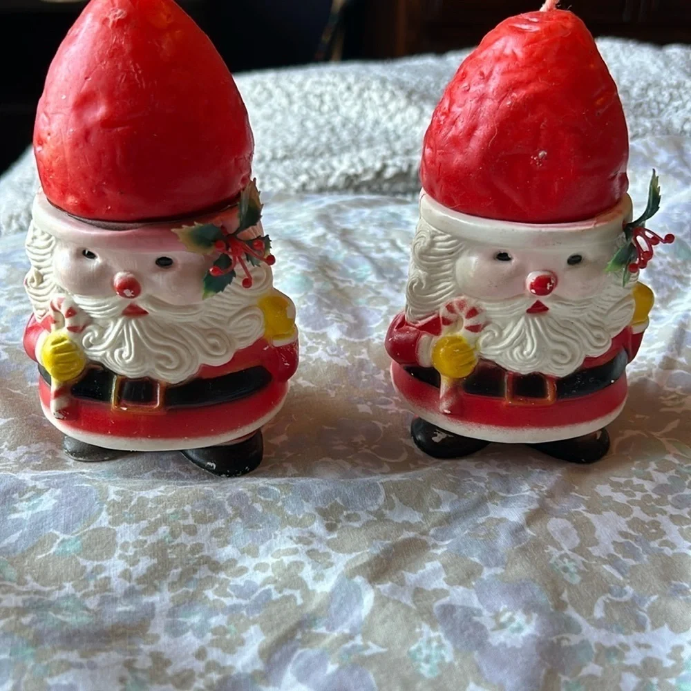 Santa Claus Vintage Plastic Figurines with Candle Hats